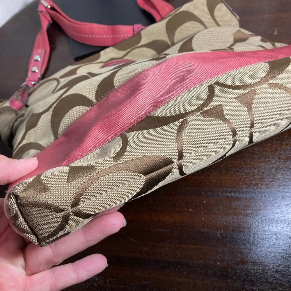 Coach Signature Shoulder Bag - Pink and Tan